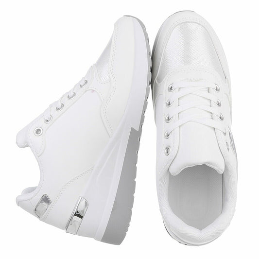 Witte sneaker met een streep grijze glitter