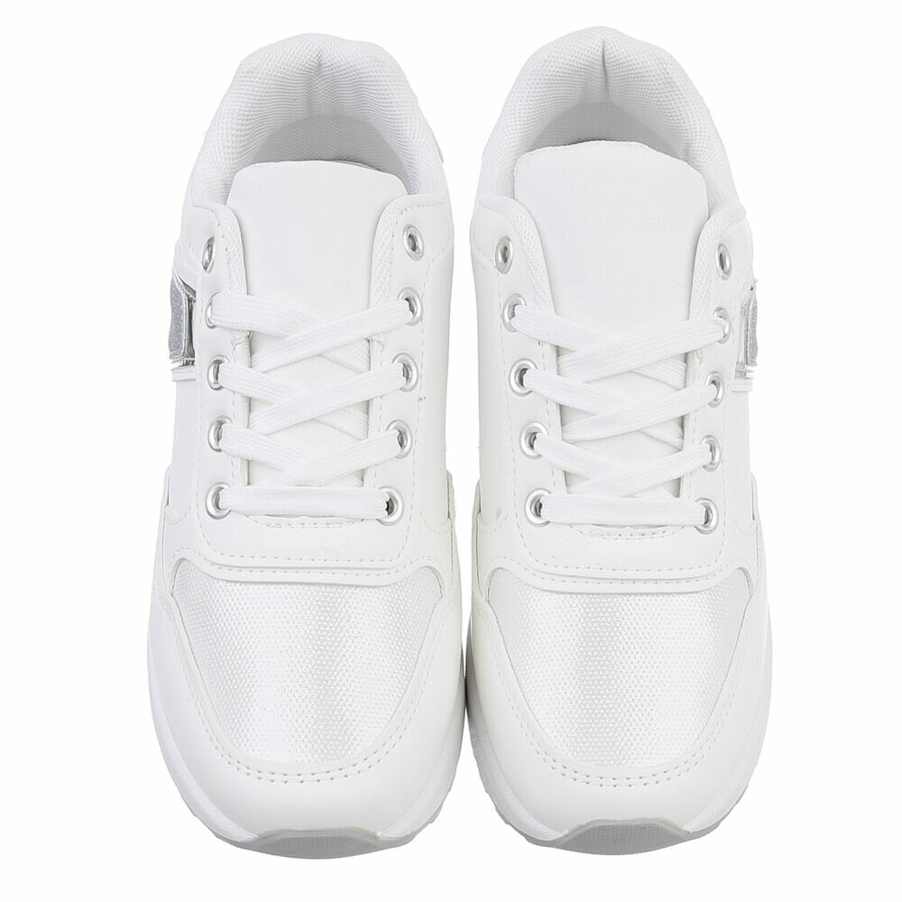 Witte sneaker met een streep grijze glitter
