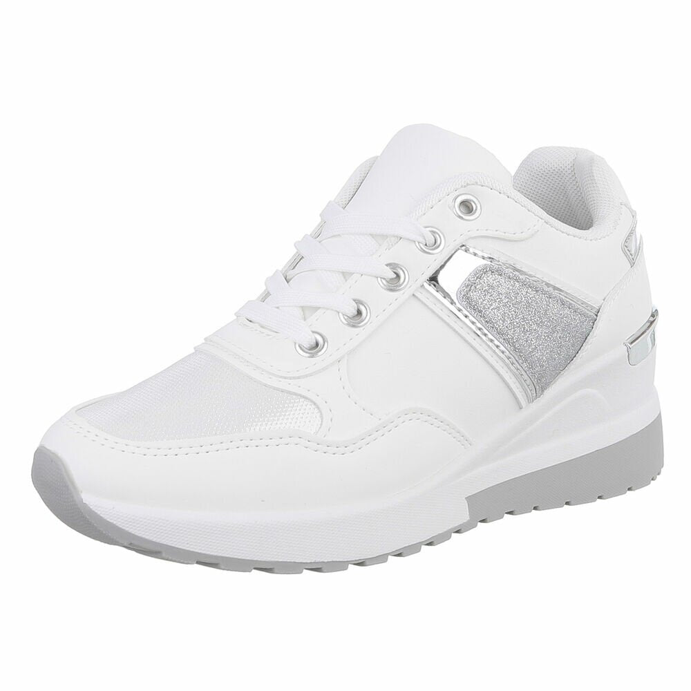 Witte sneaker met een streep grijze glitter