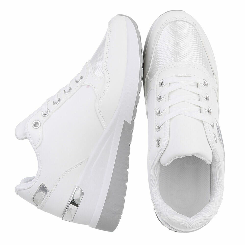 Witte sneaker met een streep grijze glitter